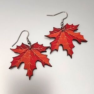 Mapleleaf Earrings Lightweight Wood Colorful Fall Autumn